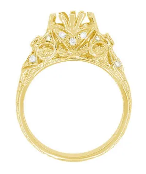 Antique Style 3/4 Carat Filigree Edwardian Engagement Ring Mounting in Yellow Gold - 14K or 18K