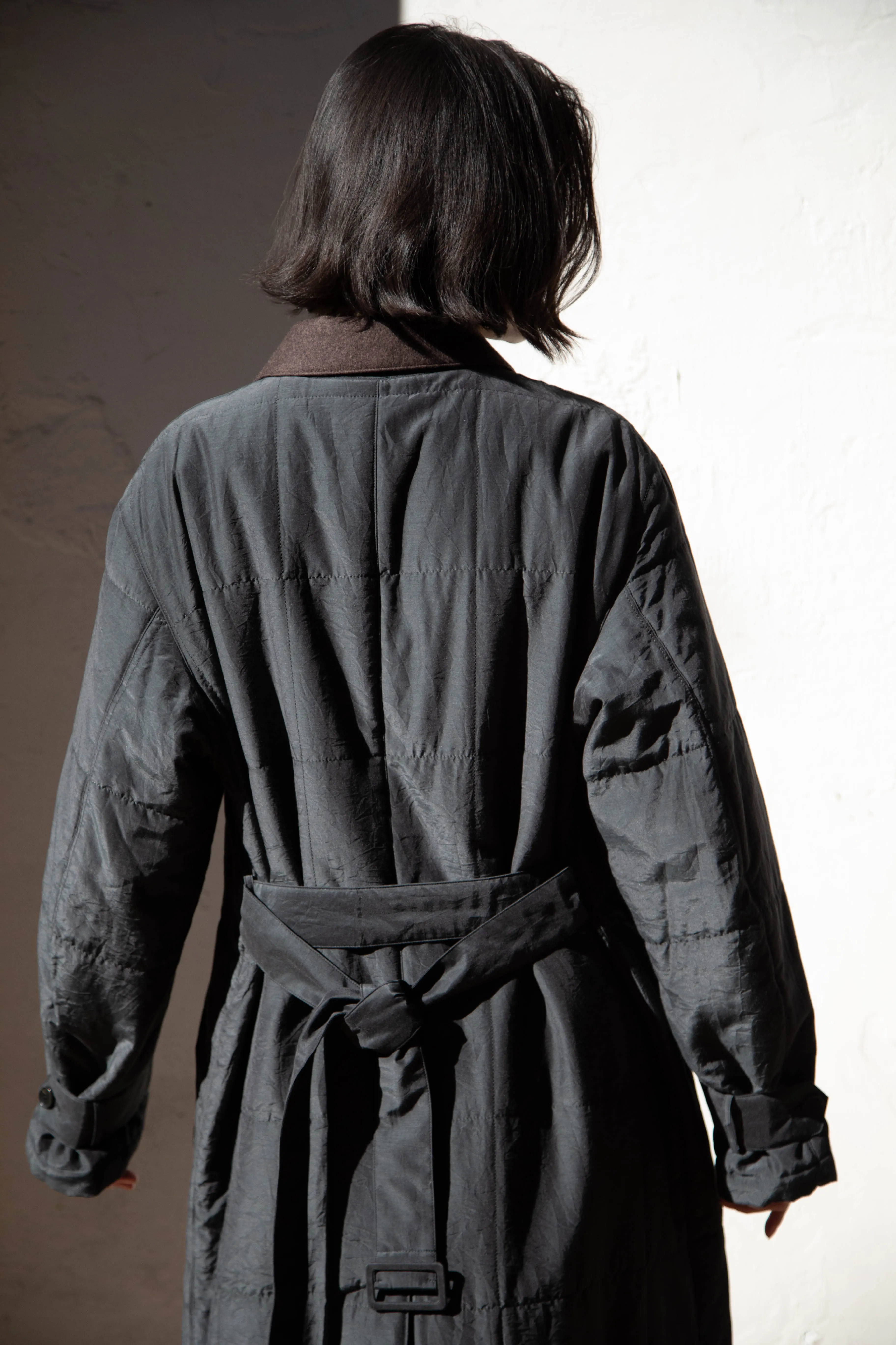 Auralee | Quilted Light Silk Cotton Coat in Ink