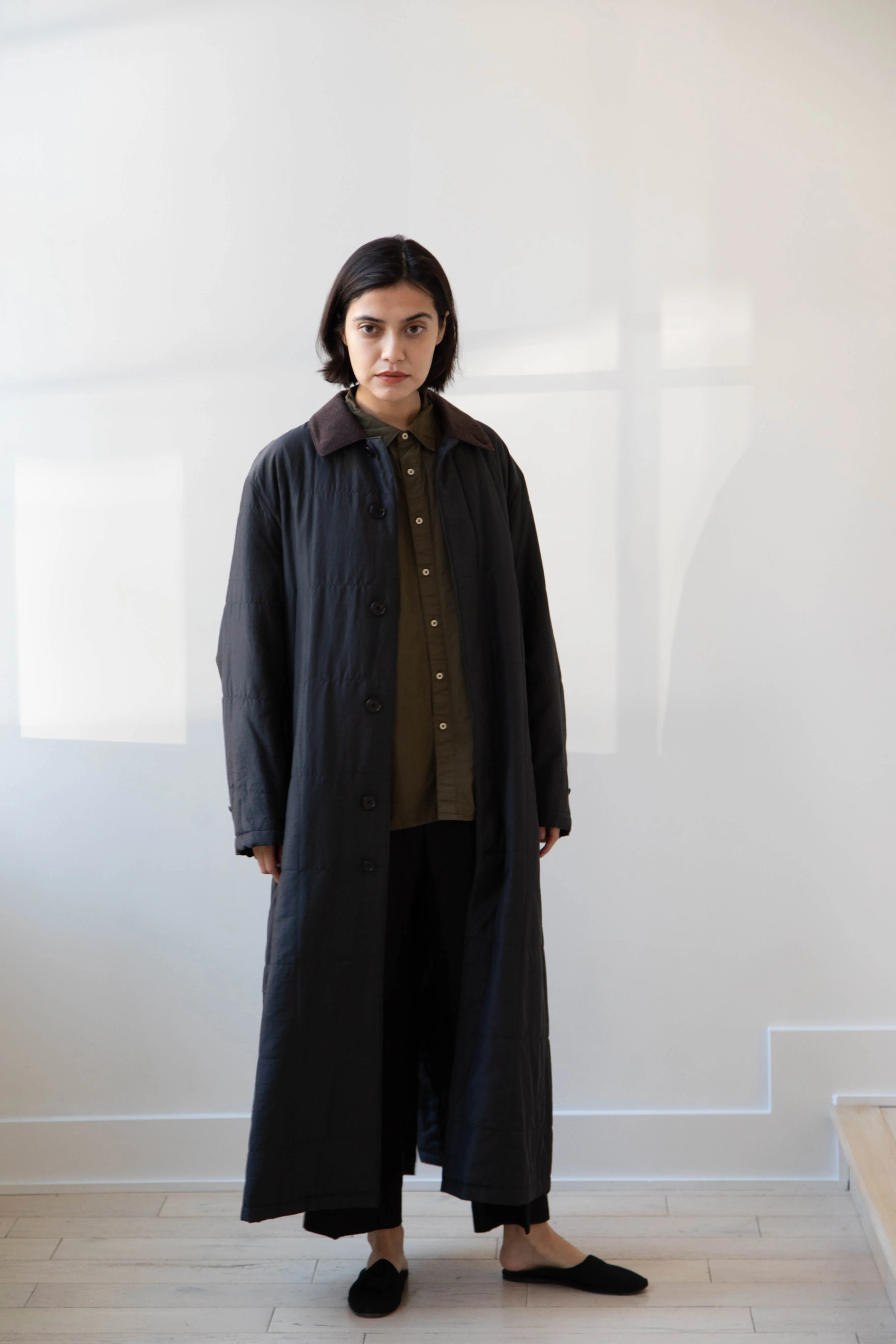 Auralee | Quilted Light Silk Cotton Coat in Ink