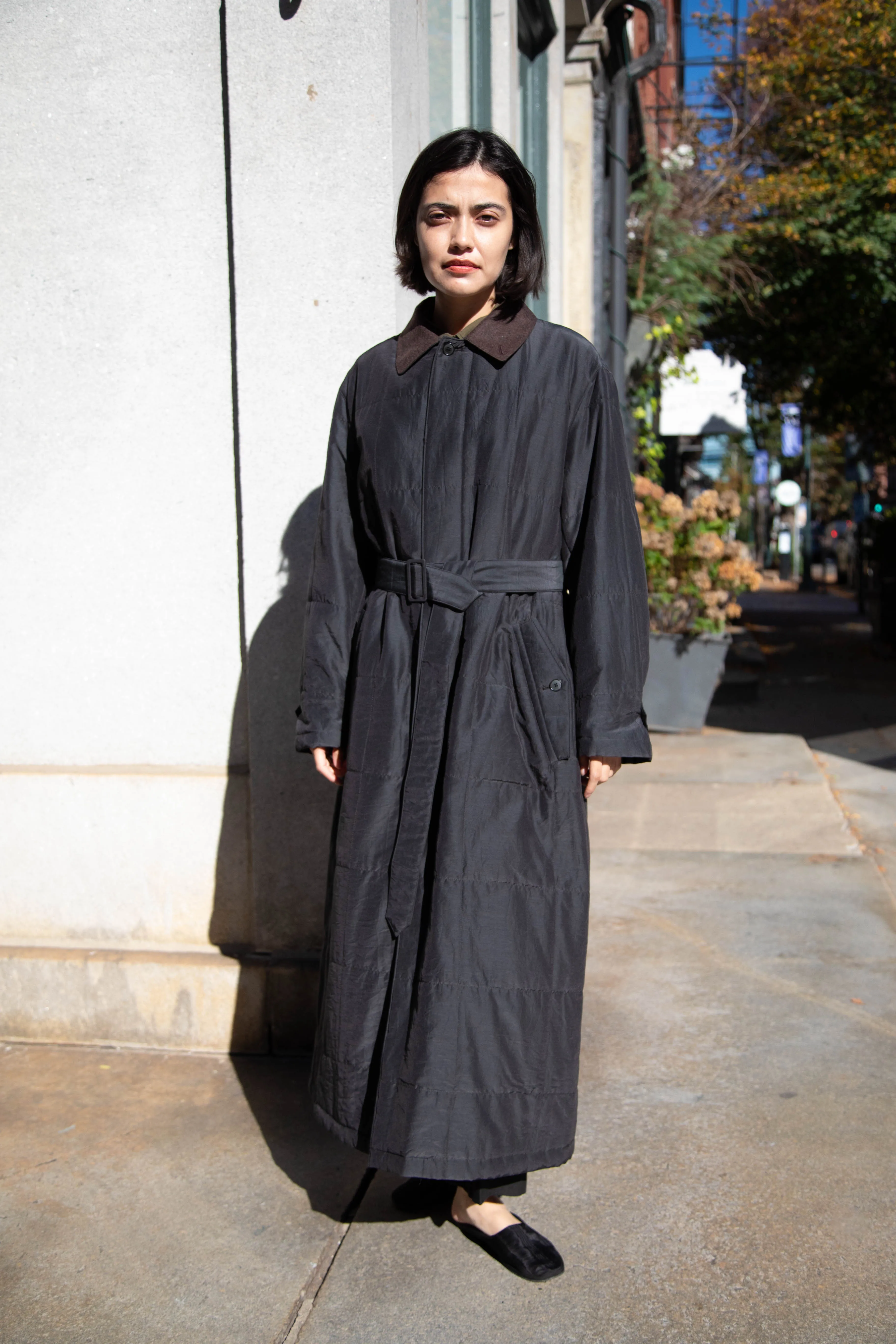 Auralee | Quilted Light Silk Cotton Coat in Ink