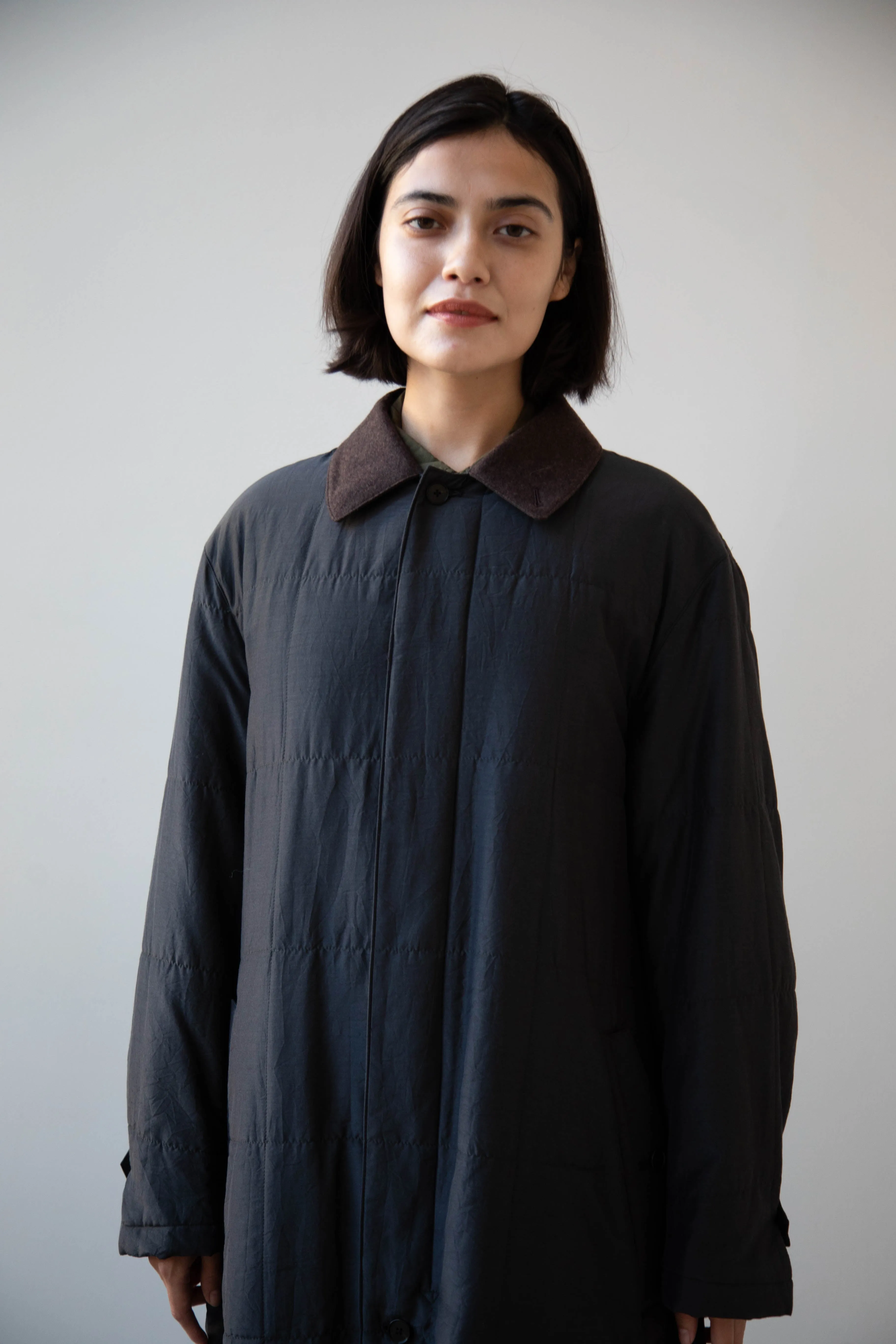 Auralee | Quilted Light Silk Cotton Coat in Ink