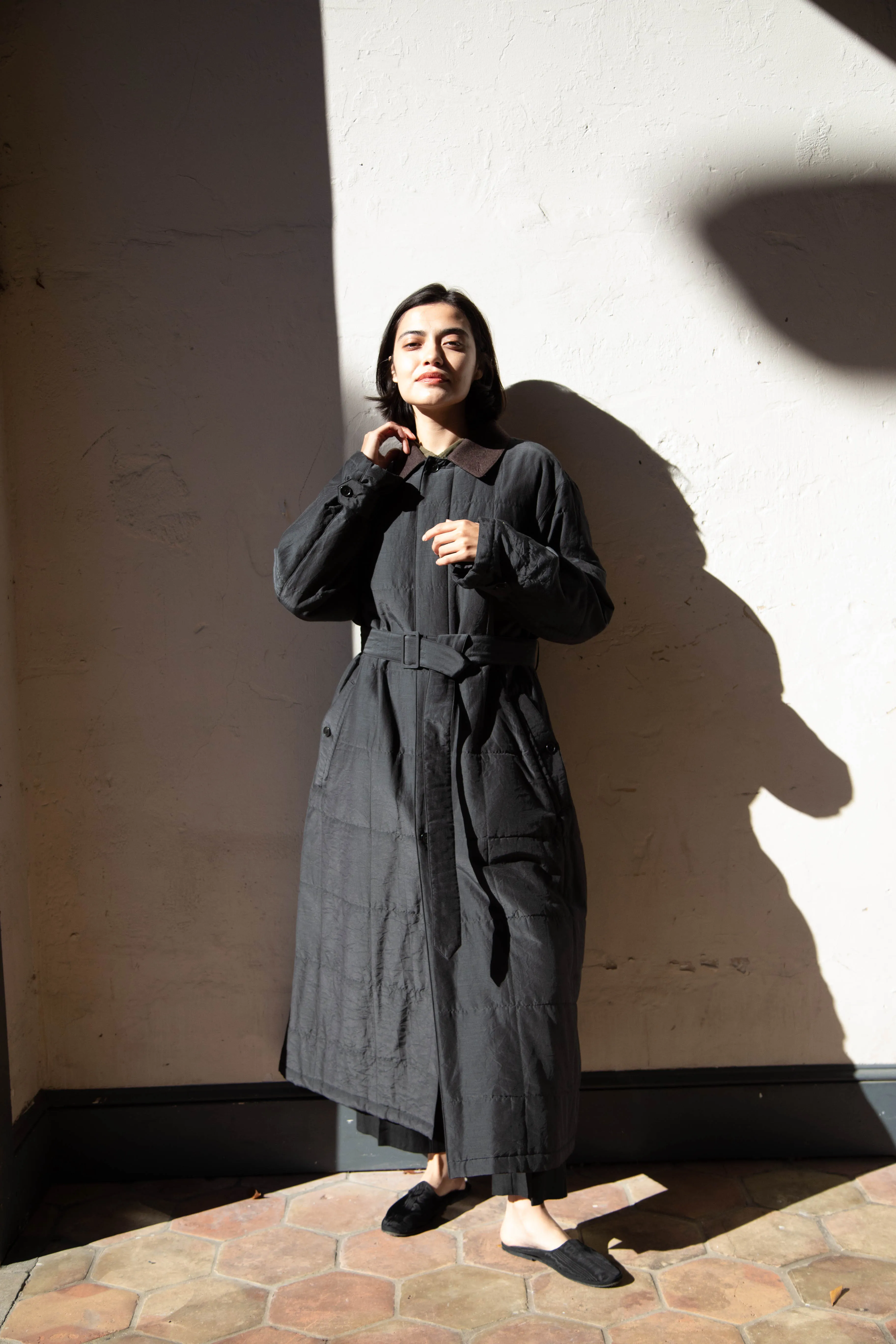 Auralee | Quilted Light Silk Cotton Coat in Ink