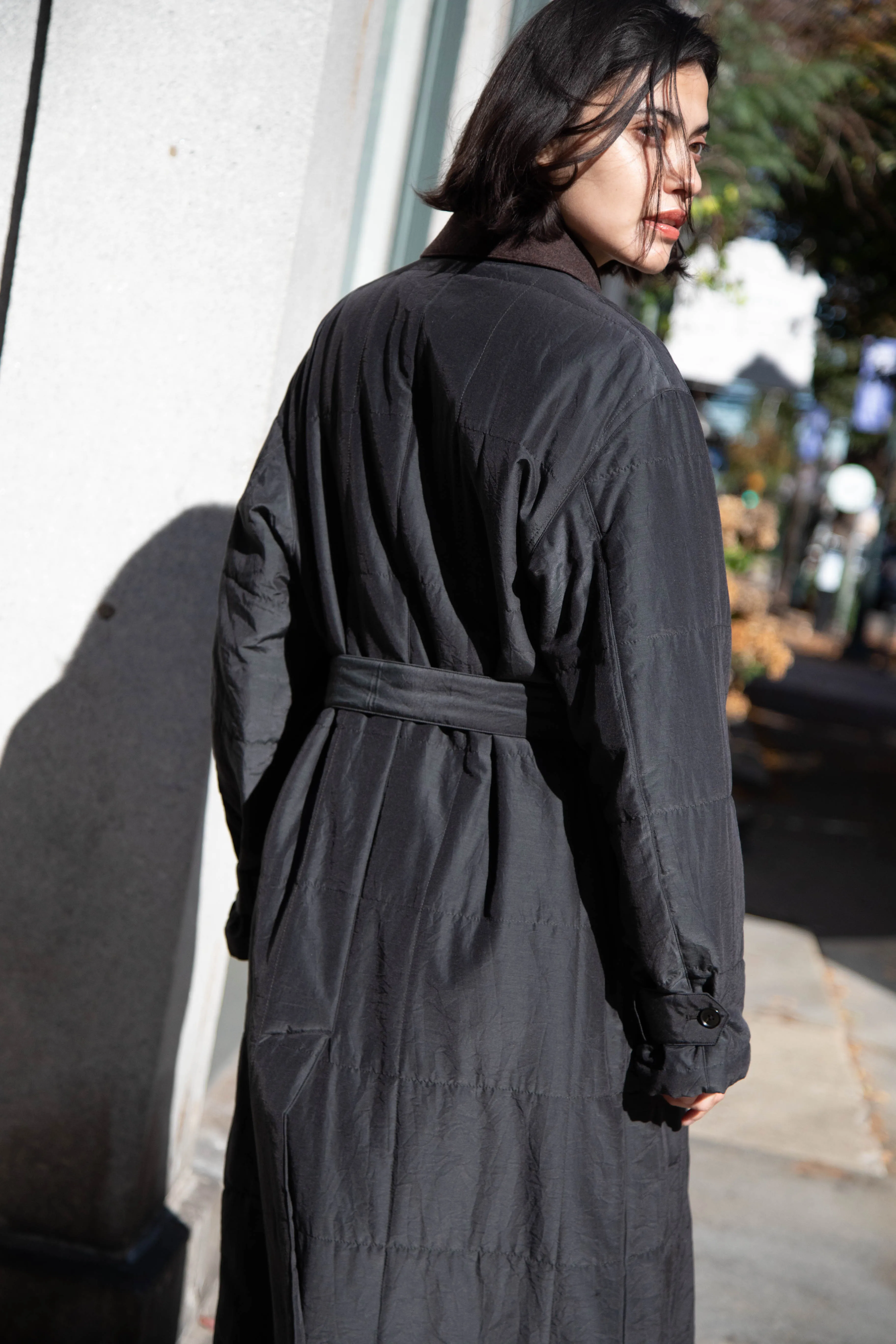 Auralee | Quilted Light Silk Cotton Coat in Ink