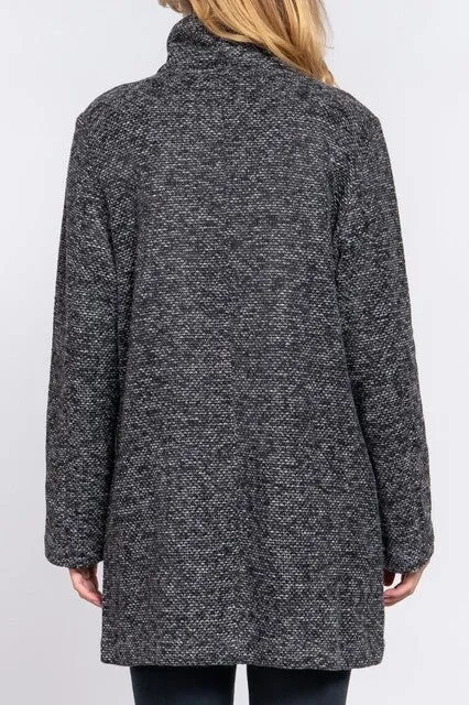 Charcoal High Neck Button Cardigan Coat