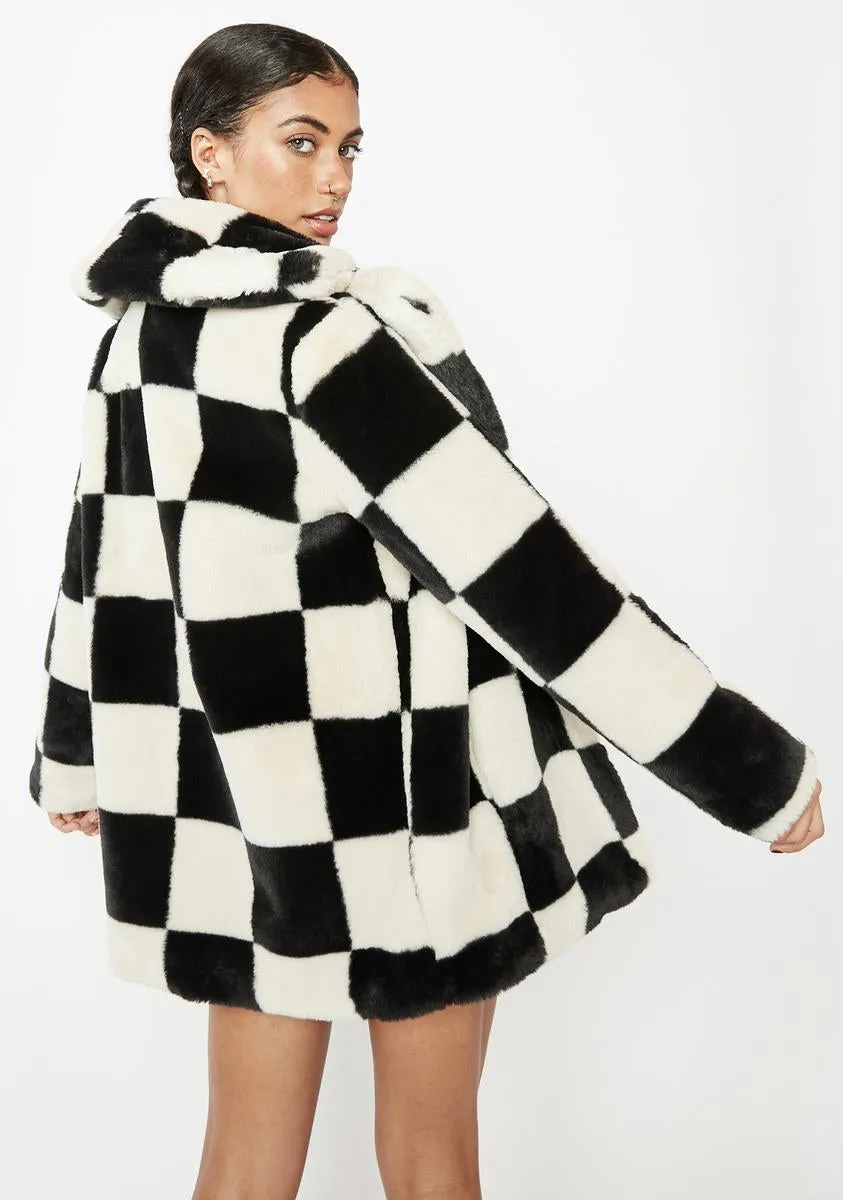Checkered Hendrix Faux Fur Coat