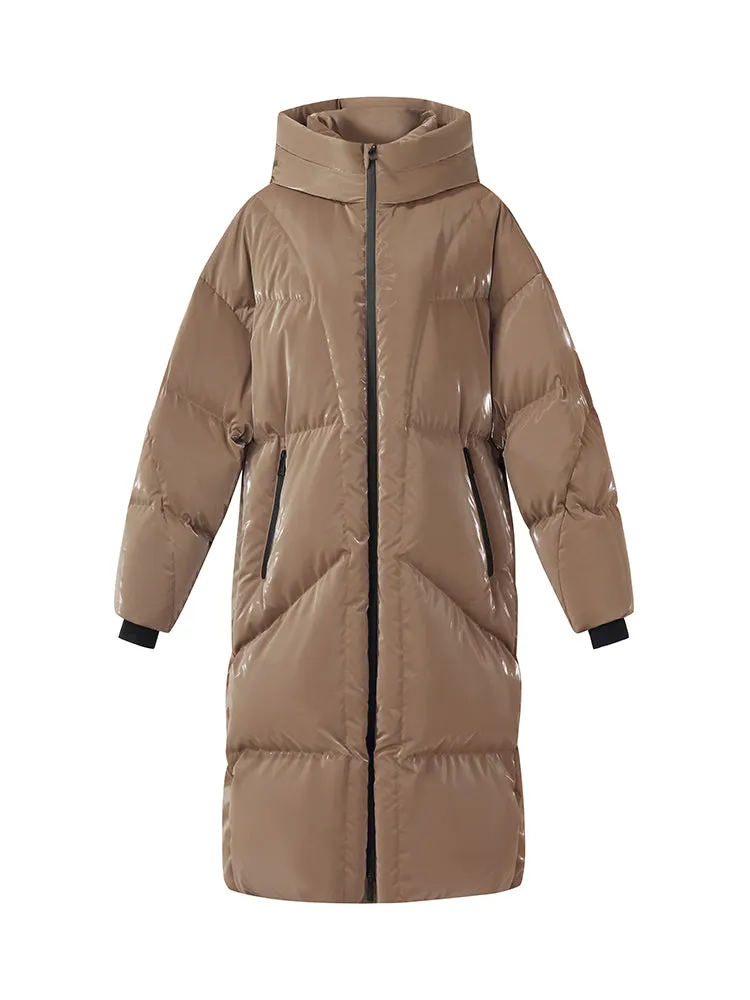 High Collar Unisex Hooded Long Goose Down Coat