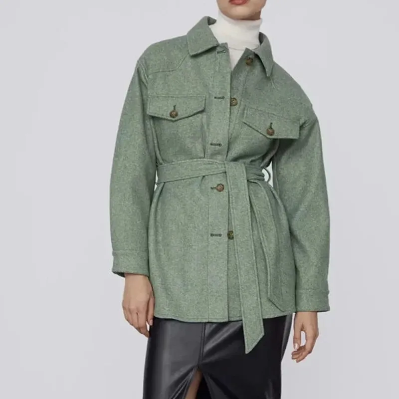 Ivyshape | Beige Belted Coat