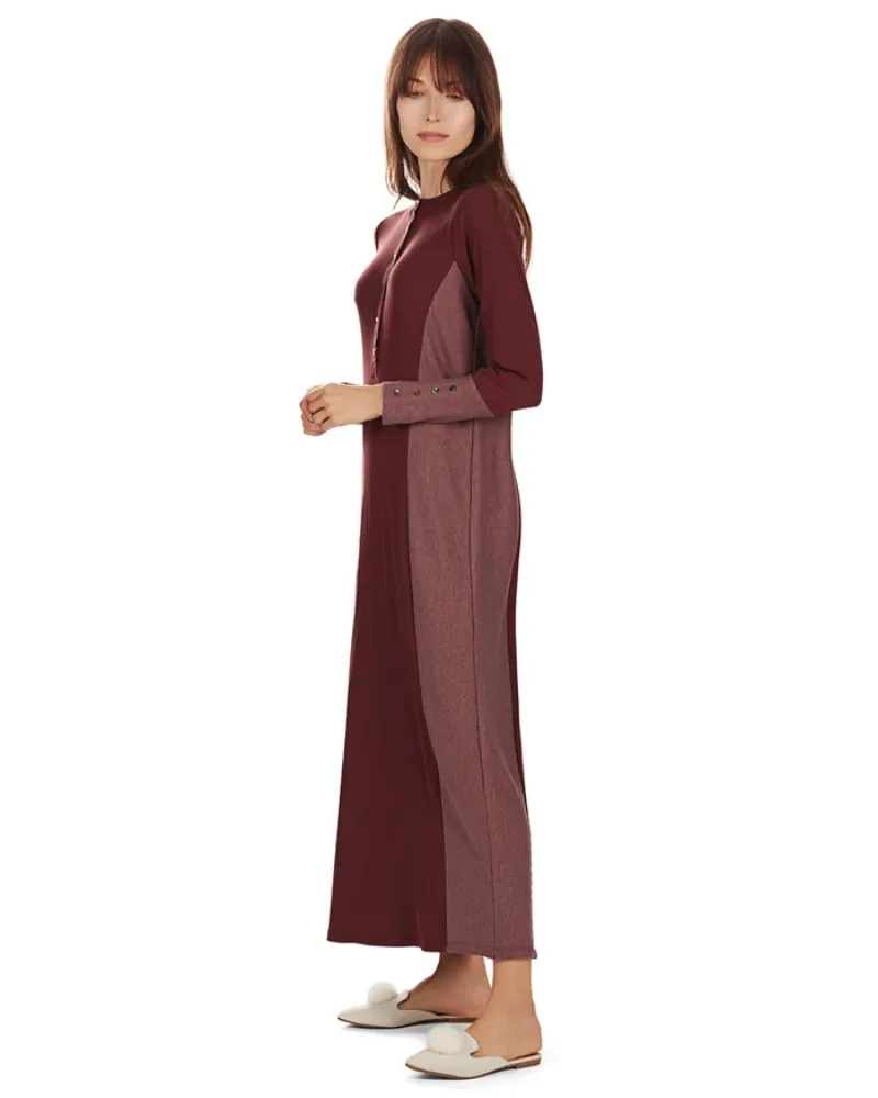 Me Moi Wine Ribbed Button Down Cotton Blend Nightgown