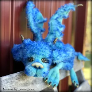 Neptune Dragon - 37" kid mohair dragon soft sculpture - OOAK by Emma's Bears