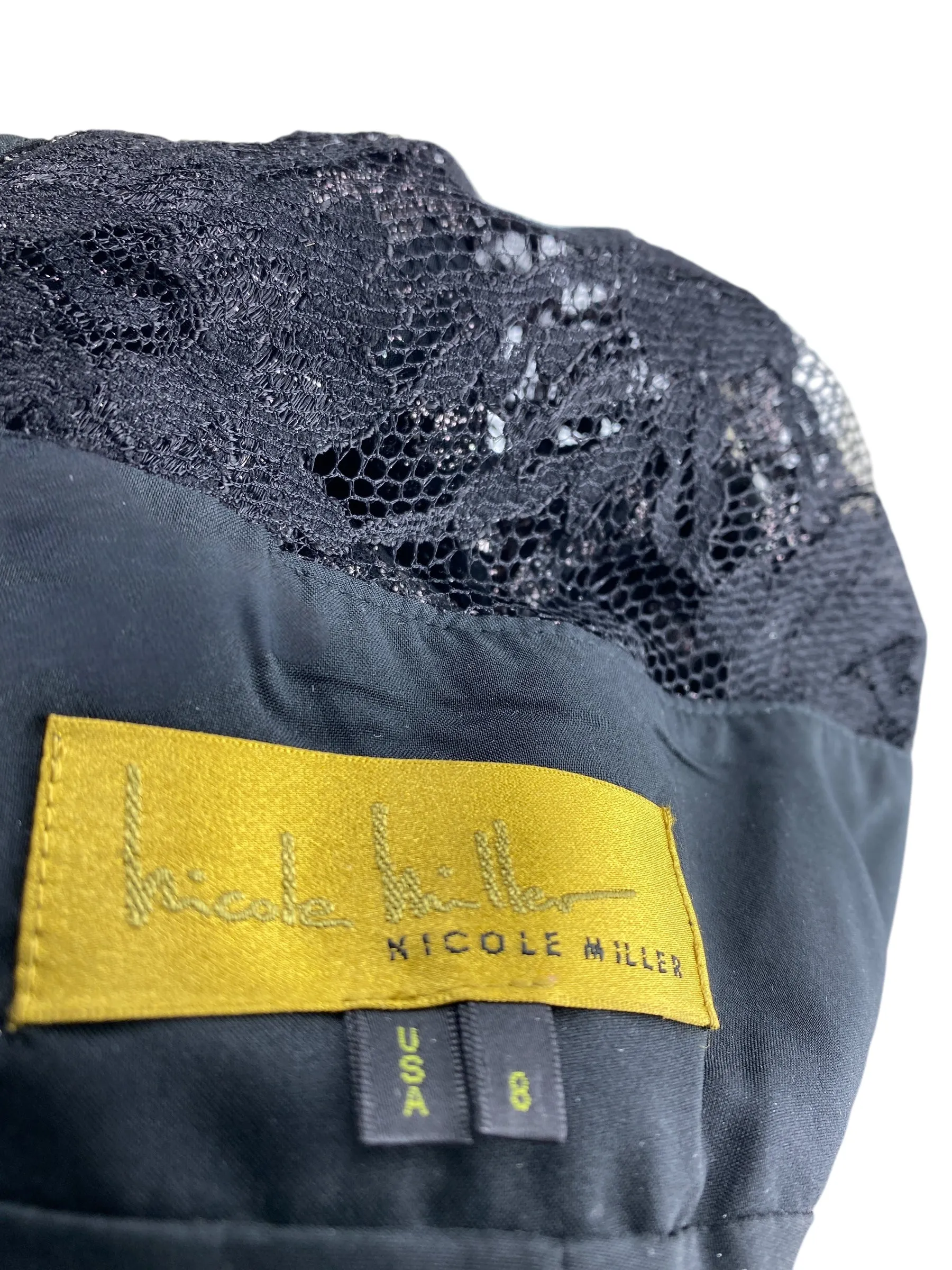 Nicole Miller Women's Metallic Foil Lace Dress Gold Black Size 8