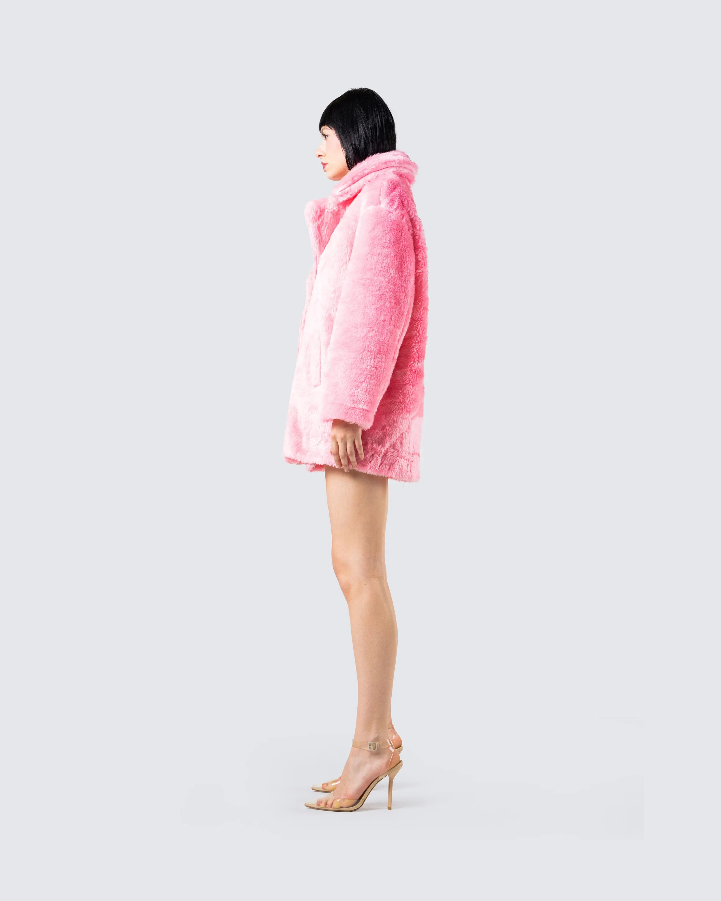 Nicole Pink Vegan Fur Coat