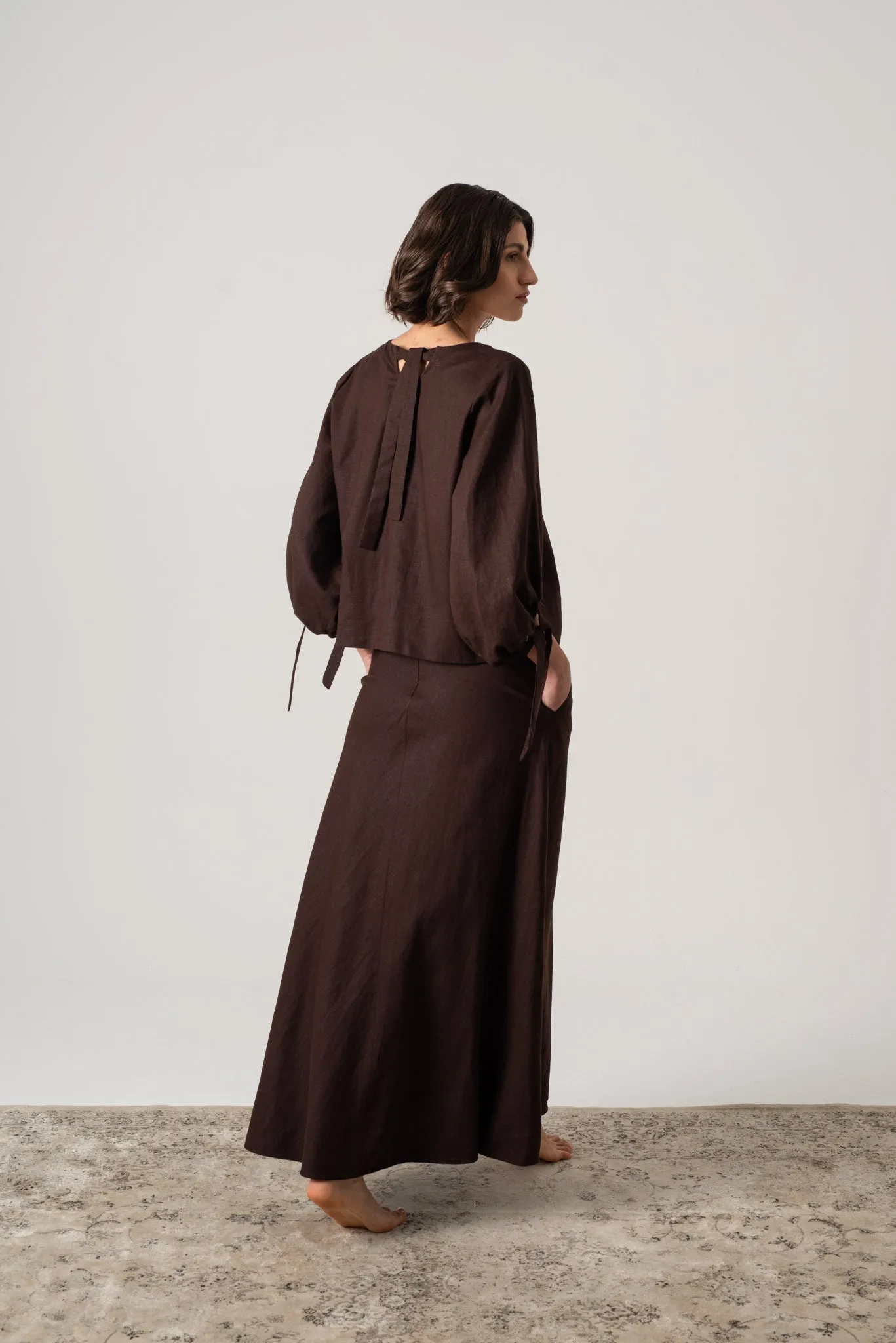 Olen Linen Maxi Skirt Brown Espresso