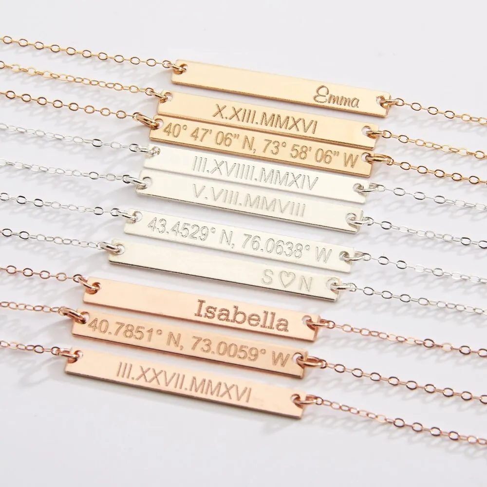 Personalized Minimalist Name Bar Necklace. (14 karat Solid Gold) - CG353N. Starts at
