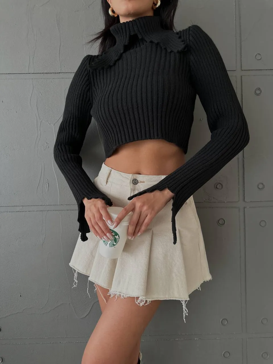 Strick Crop Rollkragen Pullover