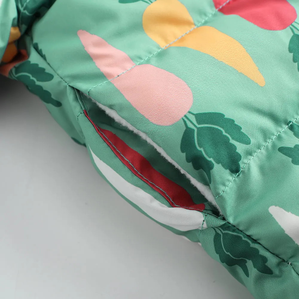 Vauva FW23 - Baby Boys Carrot All Over Print Padded Coat with Hood (Green)