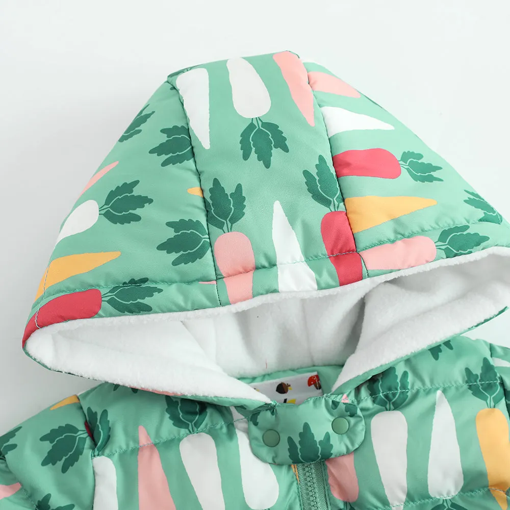 Vauva FW23 - Baby Boys Carrot All Over Print Padded Coat with Hood (Green)