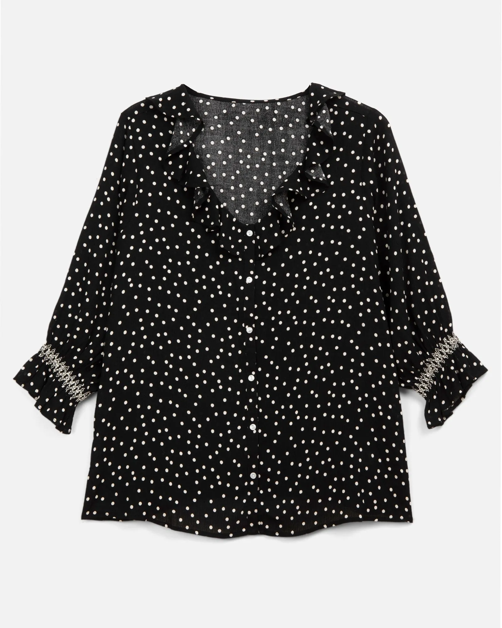 Vivienne Ruffle Neck Top | Black / Ivory