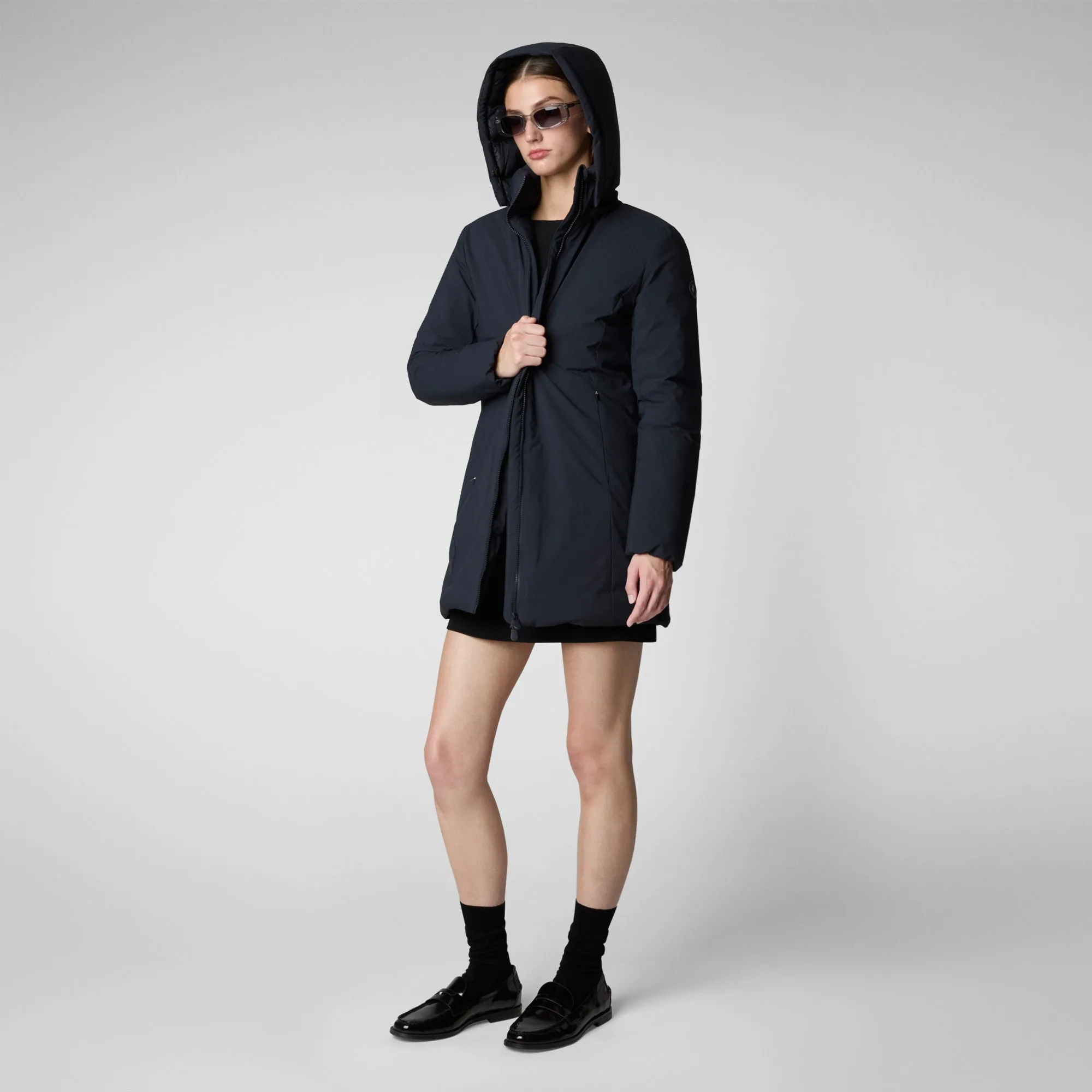 Woman's hooded parka Rachel in blue black